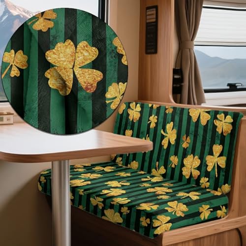 Gold Shamrock 2 Pcs RV Dinette Cushion Covers Thickened Camper Seat Covers Dinette Booth Stretch Loveseat Sofa Chair Cover St. Patrick's Day Accessories for RV Camper Car Bench - color: Gold Shamrock