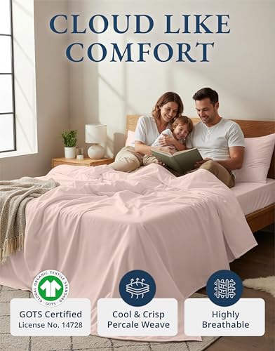 Lane Linen King Sheets 100% Organic Cotton Percale Cooling 4pc - Sepia Rose - color: 03: Dusty Rose, size: King