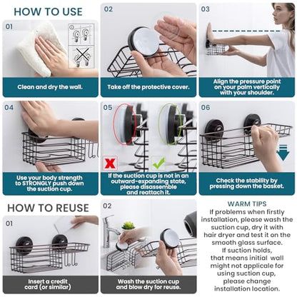 TAILI Shower Caddy Suction Cup with Hooks & Soap Holder, Heavy Duty Bathroom Shower Organizer, No Drilling Shelves for Inside Bathroom, Brown Metal Storage Holder - style: 1× Brown