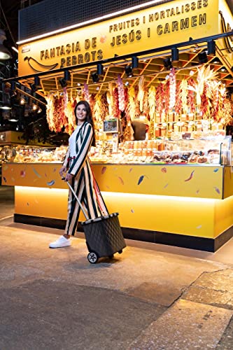 reisenthel carrycruiser Rhombus Black – Portable Shopping Trolley with Sturdy Aluminum Frame, Shoulder Strap and Removable mesh Inner Bag - Made of Water-Repellent Material. - color: Rhombus Black