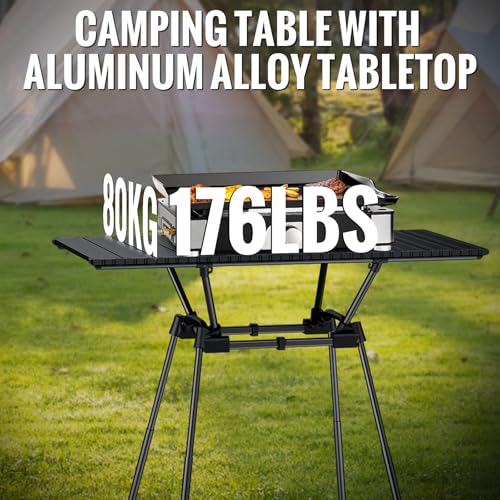 GARLLEN Folding Camping Table 176LBS Capacity, 4 Adjustable Height Roll-up Camping Table with Carrying Bag, Portable Aluminum Picnic Table for BBQ, Cooking, Outdoor, Tabletop 35" L x 16" W - size: Tabletop Size: 35"L x 16"W