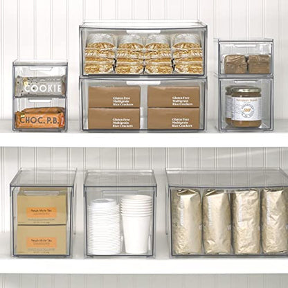 mDesign Stackable Storage Containers Box with 2 Pull-Out Drawers - Stacking Plastic Drawer Bins for Master or Guest Bathroom, Linen Closet, Vanity, or Makeup Table - Lumiere Collection - 8 Pack, Clear - size: 8 x 6 x 7 (Pack of 8)