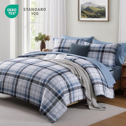 MaiRêve Full Size Plaid Comforter Set Lake Blue, Classic 7 Pieces Farmhouse Bedding Set, All Season Lightweight Bed in A Bag with Sheets, Pillowcases & Shams - color: Lake Blue, size: Full