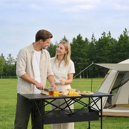 Camping Table Portable, Folding Roll-Up Picnic Table with Carry Bag & Detachable Storage Pockets, Lightweight Outdoor Table for Camping, Beach, Backyard, Party, BBQ, Patio - size: Camping Table