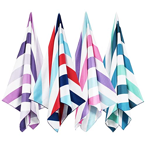 Whale Flotilla 4 Pack Large Quick Dry Beach Towel (30"x60"), Microfiber Sand-Free Beach Towel Set, Super Absorbent Compact Pool Travel Accessories, Purple/Navy/Aqua/Pink - color: Purple/ Navy/ Aqua/ Pink, size: 60.00" x 30.00"
