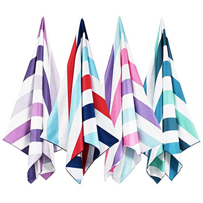 Whale Flotilla 4 Pack Quick Dry Beach Towels Oversized (35"x70"), Microfiber Sand-Free Beach Towel Set, Extra Large Compact Pool Travel Accessories, Purple/Navy/Aqua/Pink - color: Purple/ Navy/ Aqua/ Pink, size: 70.00" x 35.00"