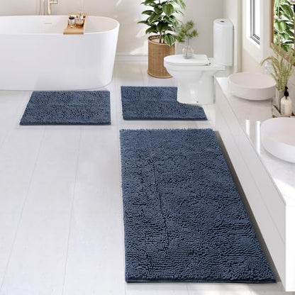 Hearth & Harbor Bathroom Rugs, Chenille Bath Mat - Machine Washable Bath Mats for Bathroom Non-Slip Backing Rubber, Quick Dry Mat - Navy Blue Bath Rug, 17x24-26x44-20x24 - color: Navy Blue, style: 17x24 / 26x44 / 20x24