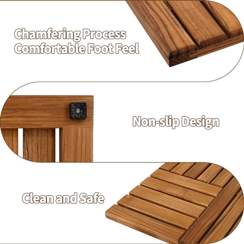 Utoplike Teak Wood Bath Mat, 32 x 20 inch Large Wooden Shower Mat for Bathroom, Non Slip Wood Floor Sturdy Mat for Inside Shower Luxury Spa Home or Outdoor - size: 32" x 20" (Rectangular)