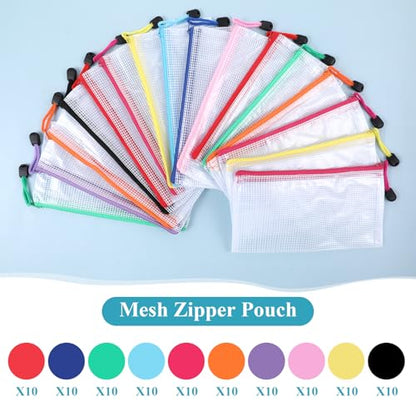 Giantree 100 Pack Mesh Zipper Pencil Pouch Bulk, 9' x 5'' Small Clear Pencil Cases Pouch Multipurpose Cosmetics Toiletry Bags for School Supplies File Travel Stationery Storage Organizing
