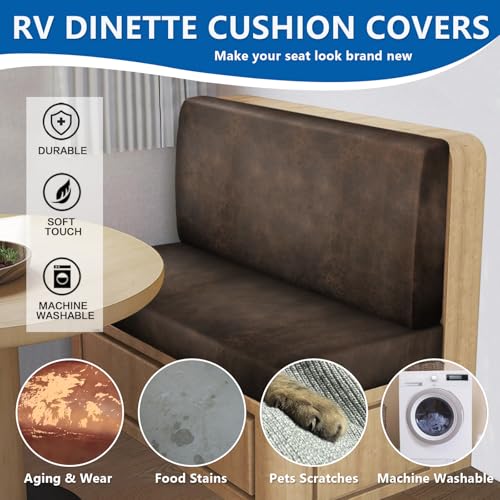 ANARACHON Leather Look RV Camper Dinette Cushion Covers, Washable RV Couch Cushion Covers Dinette Booth Seats Stretchable Camper Seat Covers (02 Brown, 2 Sets) - color: 02 Brown, size: 2 Sets