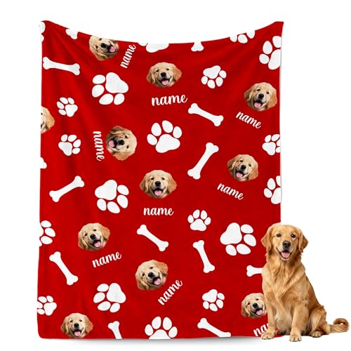 Custom Dogs Blanket with Picture Name, Personalized Funny Dog Cat Face Throw Blankets, Customized Pet Memorial Blanket for Cat Dog Lovers Owner Dogs Dad Mom Gifts for Women Men - color: Design4