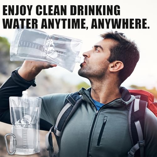 Ancable 64oz Collapsible Water Bottles, 6-Pack Reusable Travel Foldable Water Bottles for Hiking Camping Running Bike, BPA-Free Water Bottle - color: Clear x 6, size: 64 Ounces