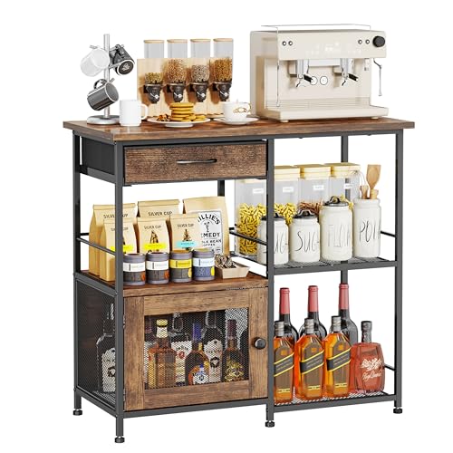 SWTYMIKI 33.31''x14.25'' Coffee Bar Cabinet - Large Farmhouse Coffee Stand Station Multi-Purpose Buffet Sideboard Cabinet with Drawers - Kitchen Bar Table for Living Room, Small Space, Espresso - color: Espresso - Large, style: Coffee Station with Storage