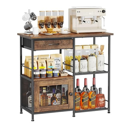 SWTYMIKI 33.31''x14.25'' Coffee Bar Cabinet - Large Farmhouse Coffee Stand Station Multi-Purpose Buffet Sideboard Cabinet with Drawers - Kitchen Bar Table for Living Room, Small Space, Espresso - color: Espresso - Large, style: Coffee Station with Storage