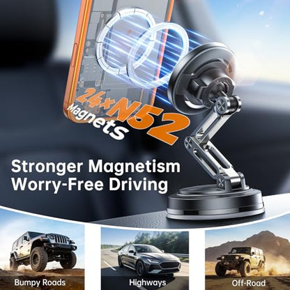 SYNCWIRE for MagSafe Car Mount [3-Axis Adjustable], Vacuum Magnetic Phone Holder with Replaceable Suction Cup Dashboard/Windshield, 360° Rotation & Foldable, for iPhone 17-12 Pro Max Plus - color: Black