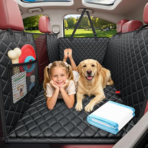 URPOWER Dog Car Seat Cover for Pets 100% Waterproof Seat Cover Hammock 600D Heavy Duty Scratch Proof Nonslip Durable Soft Back Seat Covers for Full Size Trucks - color: Matte Black, size: XL - 60" Length
