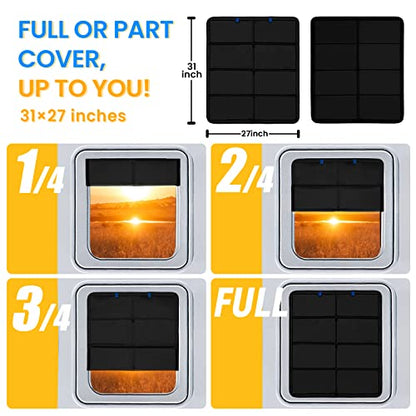 funomo RV Large Side Window Shade, 30 × 26 inch Foldable Magnet RV Blackout Window Cover, Keystone Outback Travel Trailer Side Windows Cover, UV Rays Protection Waterproof Thickened Oxford (Black) - color: Black-Blue Label, size: 30"L× 26"W