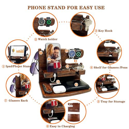 VEIYAILU Gifts for Men Boyfriend Dad Husband Him Wood Phone Docking Station Nightstand Organizer for Men (Walnut) - color: Walnut