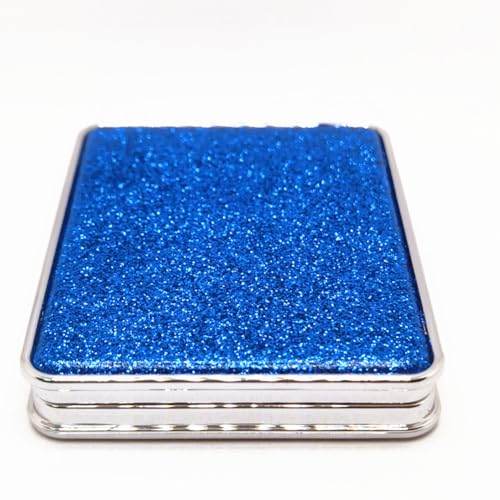 Square Blue Compact Mirror for Women,Small Magnifying Travel Mirror with Glitter,Portable 2 x 1x Magnification Folding Pocket Makeup Mirror Cosmetic Mirror for Gift,Travel Essentials - color: Blue-square