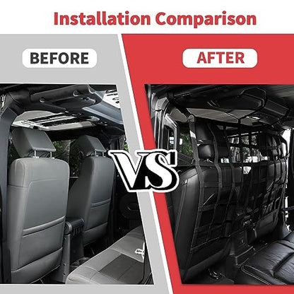 Rear Seat Cargo Net Pet Barrier Compatible with Jeep Wrangler JK JL Gladiator JT 2 Door 4 Door 2007-2023 (Black) - color: Black