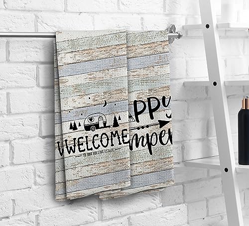 Happy Camper Hand Towels, Camper Gifts, RV Accessories for Inside Fun, Camping Gifts for Women Men, Welcome to Our Rolling Estate Kitchen Towels Dish Towels, Set of 2,16x24 - color: Rv Tent-1