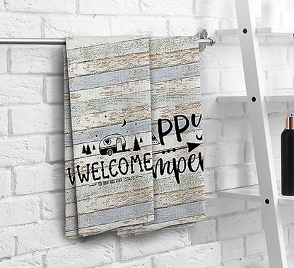 Happy Camper Hand Towels, Camper Gifts, RV Accessories for Inside Fun, Camping Gifts for Women Men, Welcome to Our Rolling Estate Kitchen Towels Dish Towels, Set of 2,16x24 - color: Rv Tent-1