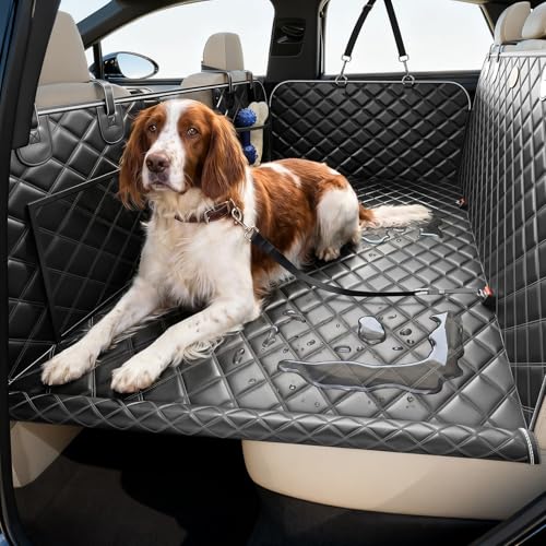 【Hard Bottom But SoftTouch】Car Seat Cover for dogs,Truck Back Seat Extender | 600lb Support, Dual Locked Edge, 100% Waterproof, Anti-Scratch Protector for Full Size SUV / Truck / MPV - color: Black, size: L (For Sedan | Mid-Size & Compact SUV/Truck)