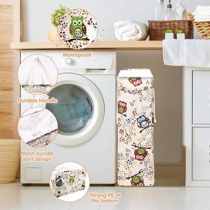 Odonata Slim Laundry Hamper Handles Collapsible Laundry Basket Thin Dirty Clothes Basket Narrow Laundry Bag Foldable Dirty Hamper 48L (Owl) - color: Owl