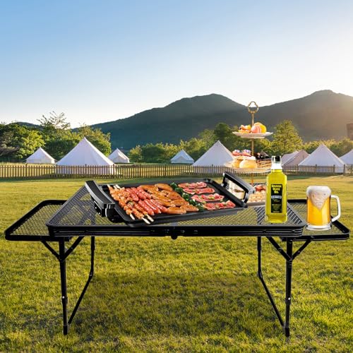 BRIAN & DANY Folding Grill Table Camping Table, Metal Portable Picnic Table, Lightweight Height Adjustable Foldable Table for Outdoor, Black, 40.16"x15.7"x11.8/14.9" - size: 3.2x1.3FT