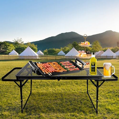 BRIAN & DANY Folding Grill Table Camping Table, Metal Portable Picnic Table, Lightweight Height Adjustable Foldable Table for Outdoor, Black, 40.16"x15.7"x11.8/14.9" - size: 3.2x1.3FT
