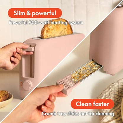 bella 2 Slice Slim Toaster, Fits-anywhere™ Kitchenware, 6 Setting Shade Control with Reheat & Cancel Buttons, Fits sourdough, 10” Long Slot, Anti Jam & Auto Shutoff, 900 Watt, Blossom - color: Blossom, size: 2 Slice
