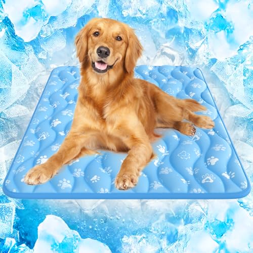 Rywell Super-Absorbent Cooling Mat for Dogs 44"x32" Arc-Chill 3.0 & Color-Changing Dog Cooling Mat, Stay Cool & Dry, Washable, Non-Slip Pet Bed Mat for Floors, Sofas, Kennels - color: Blue, size: XL