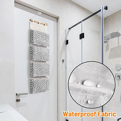 CROWNED 2Pcs Over Door Hanging Storage Bags Wall Mount Closet Organizer, 4 Big Pockets Linen Cotton Fabric Multi Functional Living Room Bedroom Bathroom File Magazine Waterproof Free Hooks Grey - color: Grey