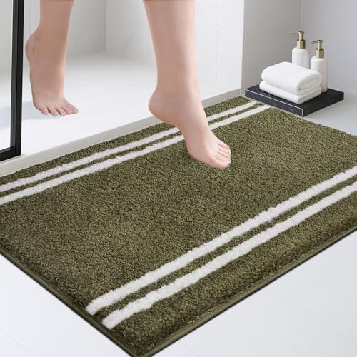 PURRUGS Bathroom Rug Non-Slip Machine Washable 24" x 36", Super Absorbent and Quick Dry Shaggy Microfiber Bath Mat, Extra Soft and Plush Bath Rug for Bathtub, Shower, and Sink, Olive Green - color: Olive Green, size: 24" X 36"
