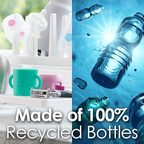 PopYum White Space Saving Drying Rack from 100% Recycled Bottles | Space Saving, Made from 100% Recycled Bottles, Countertop for Baby Bottles, For Plastic Bags, Cups, Glass, Tumblers, Compact - color: White
