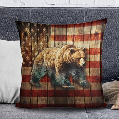 Bear American Flag Print RV Dinette Cushion Covers Wear-Resistan Camper Seat Covers Dinette Booth with Pillowcase, RV Couch Protector Include 1 Backrest Cover and 1 Bench Cover - color: Bear American Flag