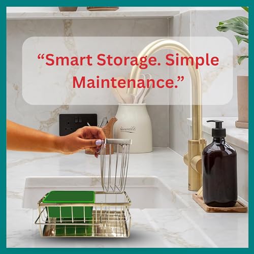 Big Kitchen Sponge Holder for Kitchen Sink, Self-Draining Sink Caddy for Brush Dishcloth & Soap, Stainless Steel Kitchen Organizer for Countertop, Home Essential House Cleaning Supplies
