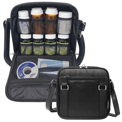 Medium 2-in-1 Pill Bottle Organizer, Crossbody PU Leather Purse for Women, Medicine Bag, Case, Carrier for Medications, Travel Medicine Organizer, Med Bag - Black (Without Lock) - color: - M Purse Black