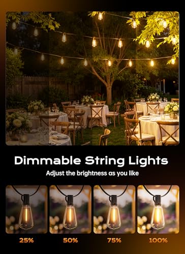 Minetom 100FT Outdoor String Lights with Remote, Shatterproof ST38 LED Bulbs, Waterproof Patio Lights with 3 Modes, Dimmable & Connectable 2700K Hanging Lights for Backyard Porch Deck Balcony - size: 100FT 46LED
