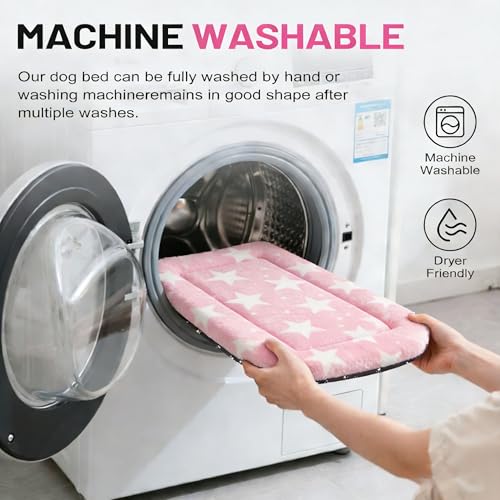 Dog Bed Mat, Reversible Crate Pad & Durable Dog Bed - Machine Washable Kennel Mat with Ultra Soft for Medium Dogs (Big&Small Stars Pink, 30" L*20" W*1.5" Th) - color: Big&Small Stars Pink, size: 30"L*20"W*1.5"Th