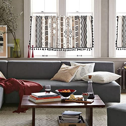 RYNGHIPY Boho Window Valance Cotton Linen Curtain Tiers Farmhouse Window Curtain Topper for Kitchen Living Room Bedroom 55 x 36 Inches Length - color: Cream Black, size: 55"W x 36"L (Pack of 1)