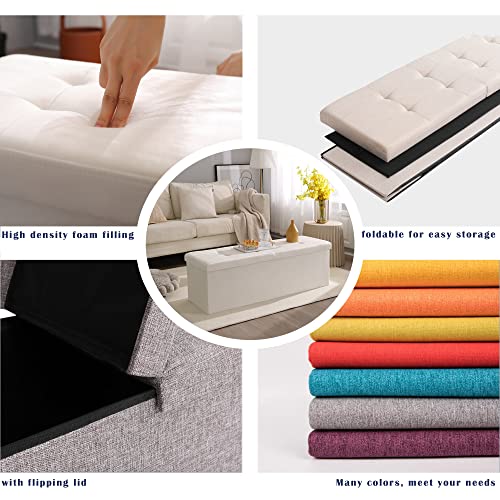 45.3 Inches Ottoman Bench - Foldable Seat, Footrest, Shoe Bench, End of Bed Storage With Flipping Lid, 166L Space, Linen Fabric Emerald - color: Emerald, size: 45.3" Flip
