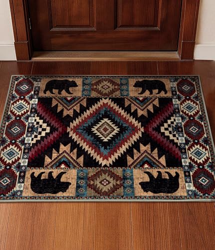 YIHOUSE Western Entryway Rug, 2x3 Rustic Washable Rug, Non-Slip Indoor Door Mat Ultra-Thin for Kitchen, Mudroom, Laundry Room, Bedroom Entry - color: Bear, size: 2'x3'(Rectangular)