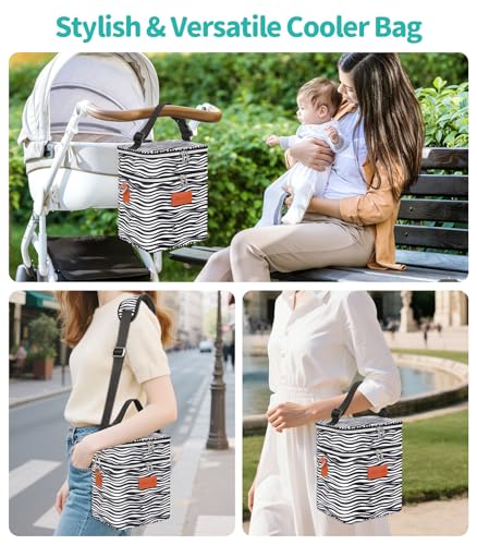 PIIOSER Breastmilk Cooler Bag with Ice Pack, Fits 6 Baby Bottles Up to 9 Oz, Stylish Baby Cooler Travel Bags with Shoulder Strap, Double Deck & Leakproof for Nursing & Working Moms(Zebra Printed) - color: Zebra