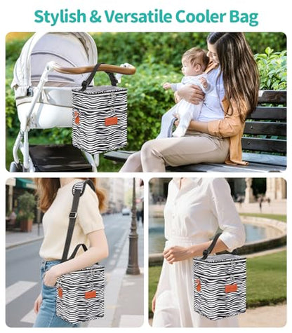PIIOSER Breastmilk Cooler Bag with Ice Pack, Fits 6 Baby Bottles Up to 9 Oz, Stylish Baby Cooler Travel Bags with Shoulder Strap, Double Deck & Leakproof for Nursing & Working Moms(Zebra Printed) - color: Zebra