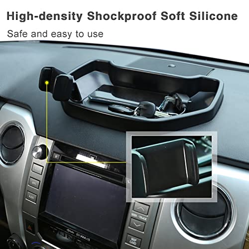 Black ABS Car Center Console Dash Table Storage Tray Fit for Toyota Tundra 2014-2021 Instrument Organizer 360° Rotating Phone Holder Cradle Accessories (with Mobile Phone Holder) - style: With Mobile Phone Holder