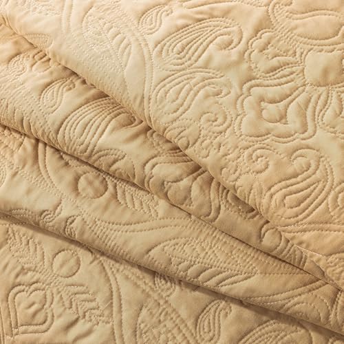 HoneiLife Queen Quilt Bedding Set - 3 Piece Microfiber Quilt Sets Lightweight Bedspreads Reversible Coverlets Retro Bed Cover Paisley Pattern Bedding Set All Season Quilts-Yellow - color: Dusty Yellow, size: Queen/Full-90"x96"