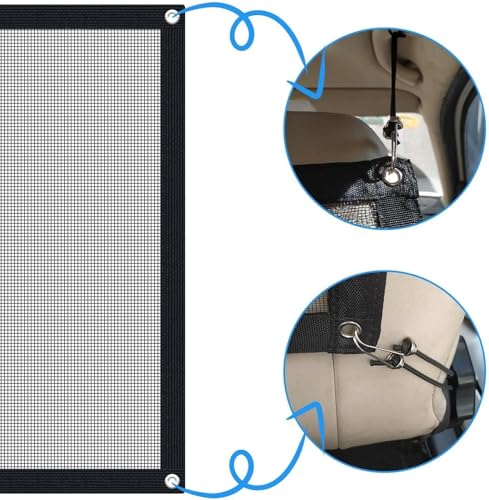 Dog Car Barrier Vehicle Pet Barrier Backseat Mesh Dog Car Divider Net with Adjusting Rope and Hook Suitable for SUV Pickup and Small Car (43in x 23.6in) - size: 43 x 23.6 Inch