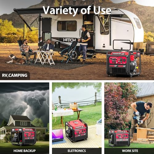PowerSmart 4400-Watt Open Frame Inverter Generator, Gas Powered, CO-Sensor, Lightweight & Quiet for Home Use and Emergency Backup, Camping, EPA Compliant