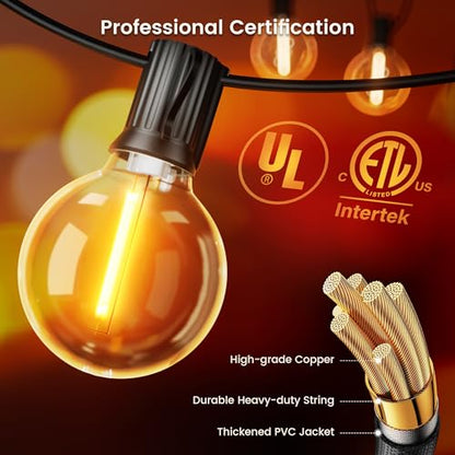 OHLUX Outdoor String Lights, 180FT LED Patio Lights with 82 Dimmable Plastic G40 Globe Bulbs 2 Spares, 2200K Waterproof Connectable Hanging Lights for Backyard Porch Cafe Party Decor E12 Socket - size: 180FT